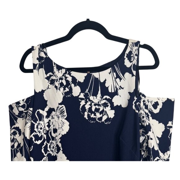 NWOT Jessica Howard Size 18 Navy & White Floral Cold Shoulder Dress Polyester - Picture 6 of 16